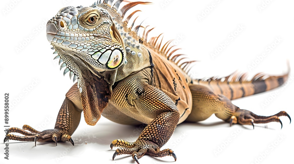 Obraz premium Close up of an Iguana Climbing on a Plain White Background