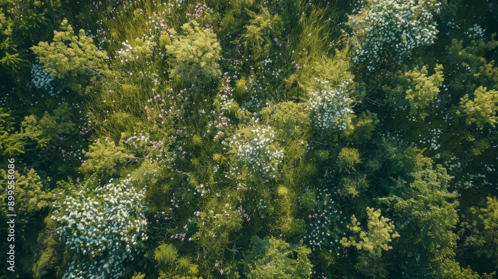 Witness the serene beauty of a meadow in full bloom, capturing the wildflowers and grasses from above. Witness the serene beauty of a meadow in full bloom, capturing the wildflowers and grasses from above.