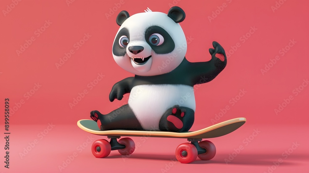 Cute Panda Play Skateboard Vector Icon Illustration 3D randering. Cute Panda Play Skateboard Vector Icon Illustration 3D randering.