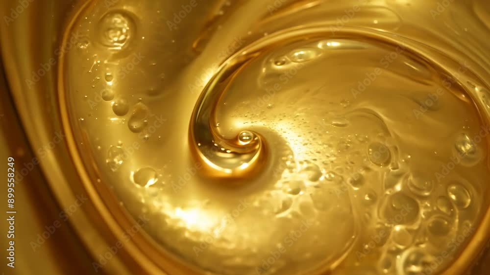Golden liquid swirling in a close-up view captured in natural light Golden liquid swirling in a close-up view captured in natural light