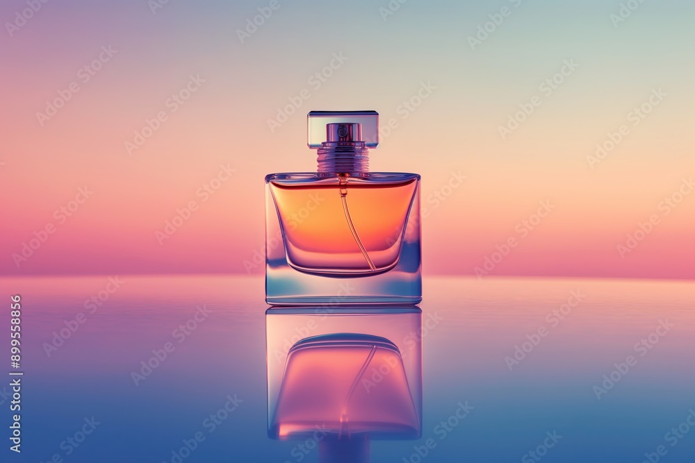 A perfume bottle mockup floating in mid-air against a soft, gradient background A perfume bottle mockup floating in mid-air against a soft, gradient background