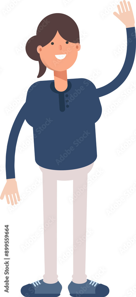 Obraz premium Girl Character Raising Hand Illustration 