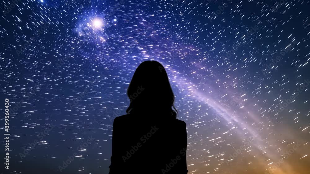 Night Sky Time-Lapse With Star Trails and Silhouetted Figure Night Sky Time-Lapse With Star Trails and Silhouetted Figure