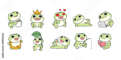 Adorable cute frog cartoon celebrating perfect for t-shirt printing, stickers, screen printing, totebags