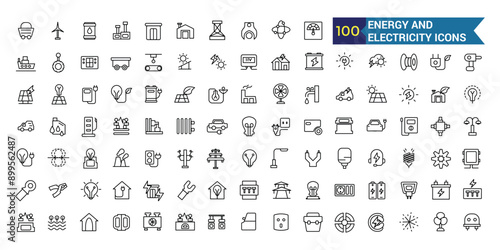 Energy and electricity icon set. Outline icon collection. Editable vector stroke.