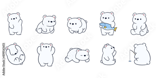Adorable cute polar bear cartoon celebrating perfect for t-shirt printing, stickers, screen printing, totebags
