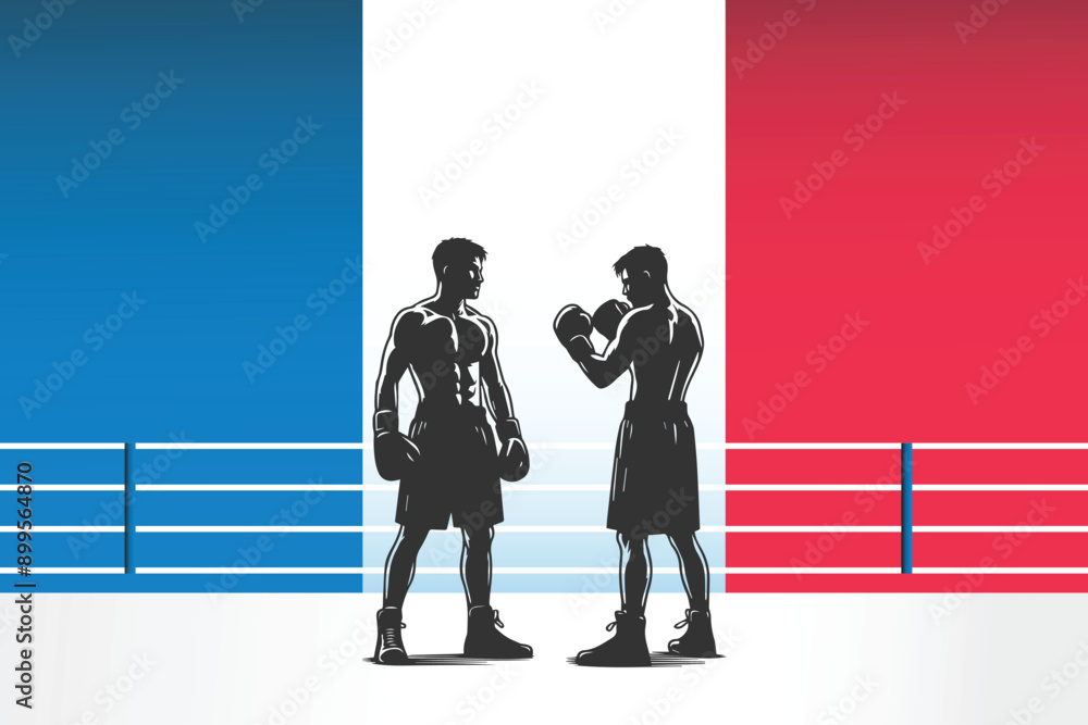 Boxing sport game representing sport championship event, France games 2024, boxer silhouette, boxing competition Boxing sport game representing sport championship event, France games 2024, boxer silhouette, boxing competition