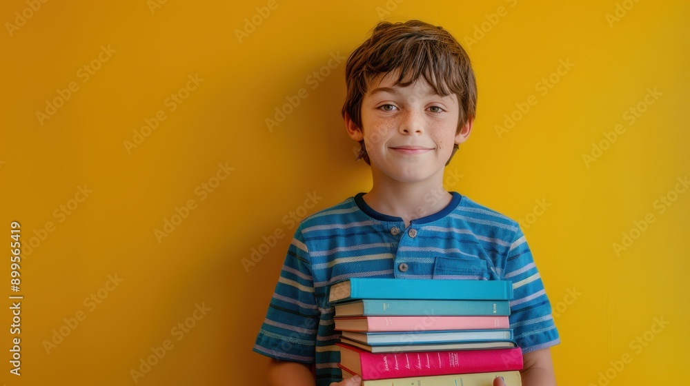 The boy holding books The boy holding books