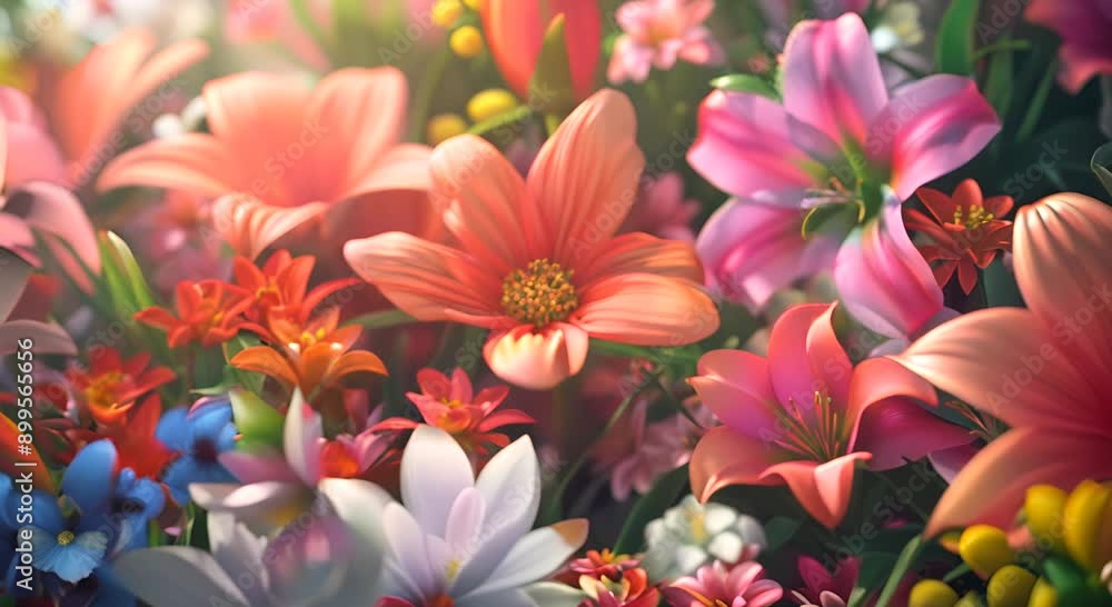 A colorful bouquet of flowers with a variety of colors including pink, blue A colorful bouquet of flowers with a variety of colors including pink, blue