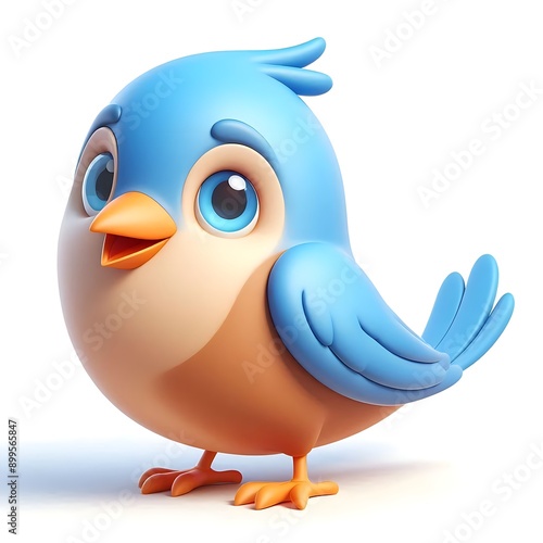 Bird 3D Cartoon Isolated on White: Un oiseau en 3D avec un style de dessin animé, isolé sur un fond blanc.
