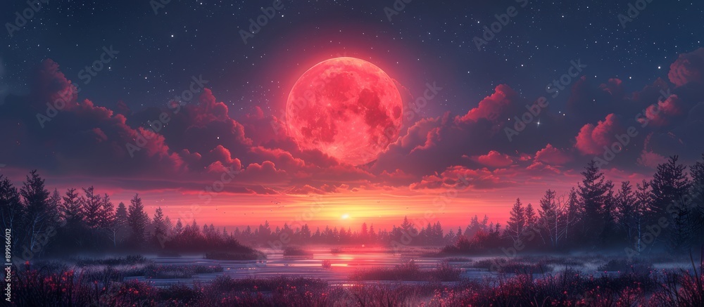 Blood Moon Over a Mystical Forest Blood Moon Over a Mystical Forest
