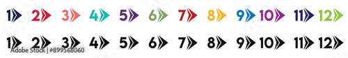 Number bullet points from one to twelve. Bullets from 1 to 12 Vector set isolated.