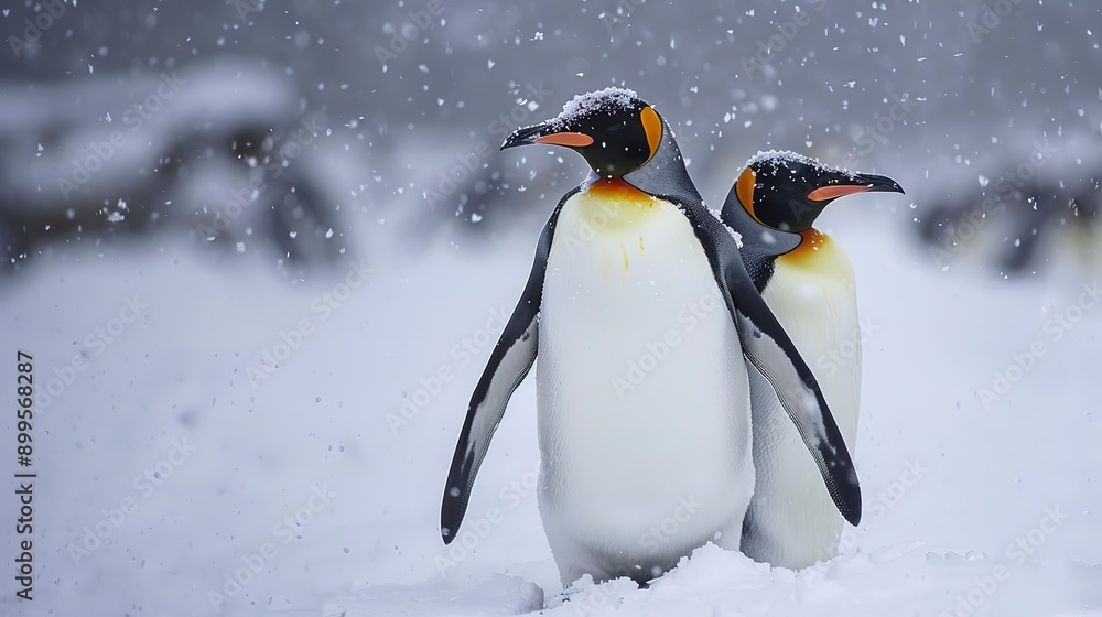 Obraz premium King Penguins Standing Side-by-Side in the Snow