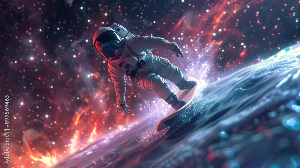 Astronaut surfing 3D randering. Astronaut surfing 3D randering.