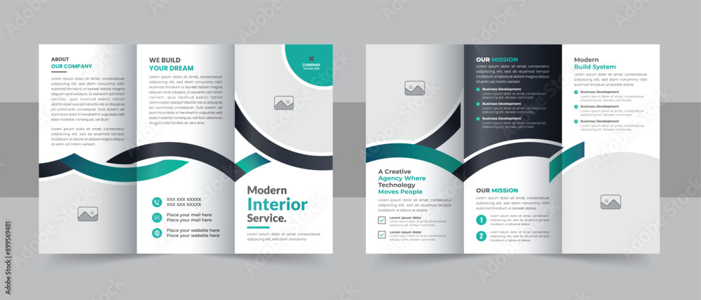 Interior design trifold brochure template, Real estate, construction or furniture company trifold brochure layout Interior design trifold brochure template, Real estate, construction or furniture company trifold brochure layout