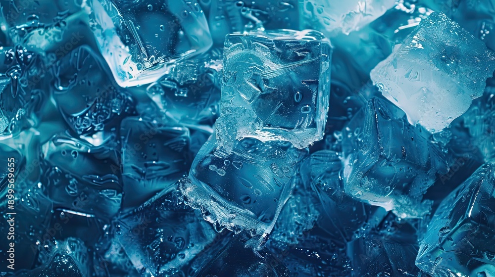 Vibrant Abstract Composition Featuring Ice Cubes in Light to Deep Blue Gradients Vibrant Abstract Composition Featuring Ice Cubes in Light to Deep Blue Gradients