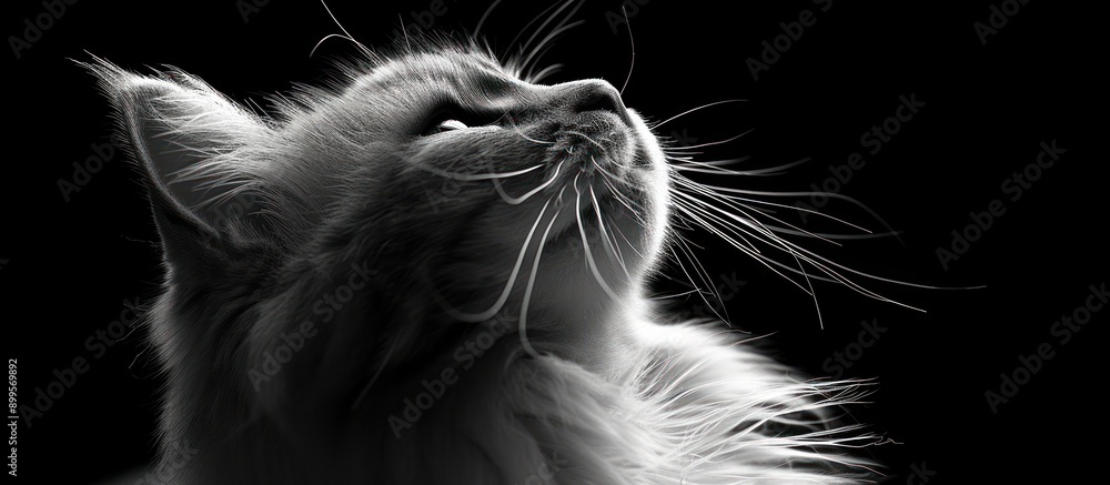 A Close-Up Portrait of a Fluffy White Cat Looking Up A Close-Up Portrait of a Fluffy White Cat Looking Up