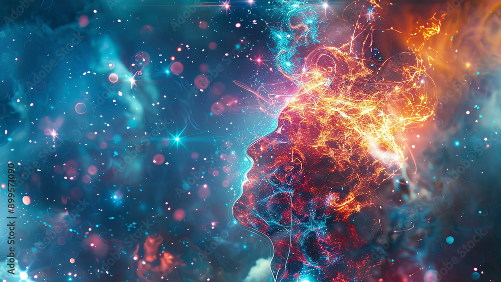 Fototapeta premium Fantastical Human Energy Field Illuminating The Cosmic Galaxy While Floating Among Stars