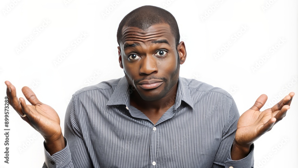 Black man looking confused isolated on a white background Black man looking confused isolated on a white background