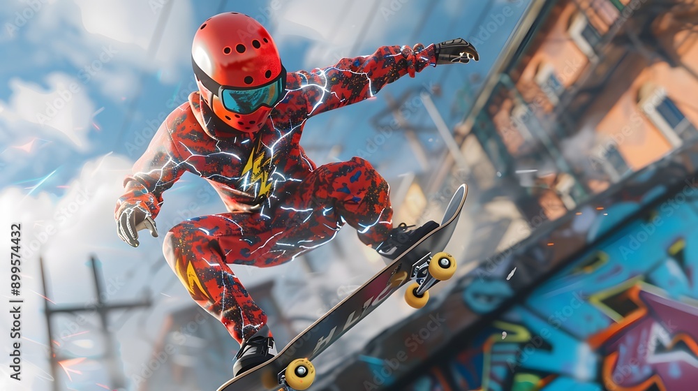 Fototapeta premium Skater Lighting Bold Skateboarding Character Design 