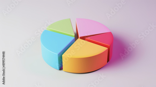 A pastel-colored 3D pie chart placed on a clean surface, showcasing segments in various soft tones for a calm and professional visual presentation.