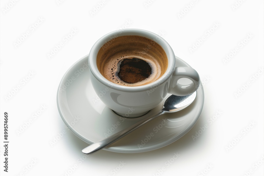 A cup of coffee with a spoon on top and saucer, AI A cup of coffee with a spoon on top and saucer, AI