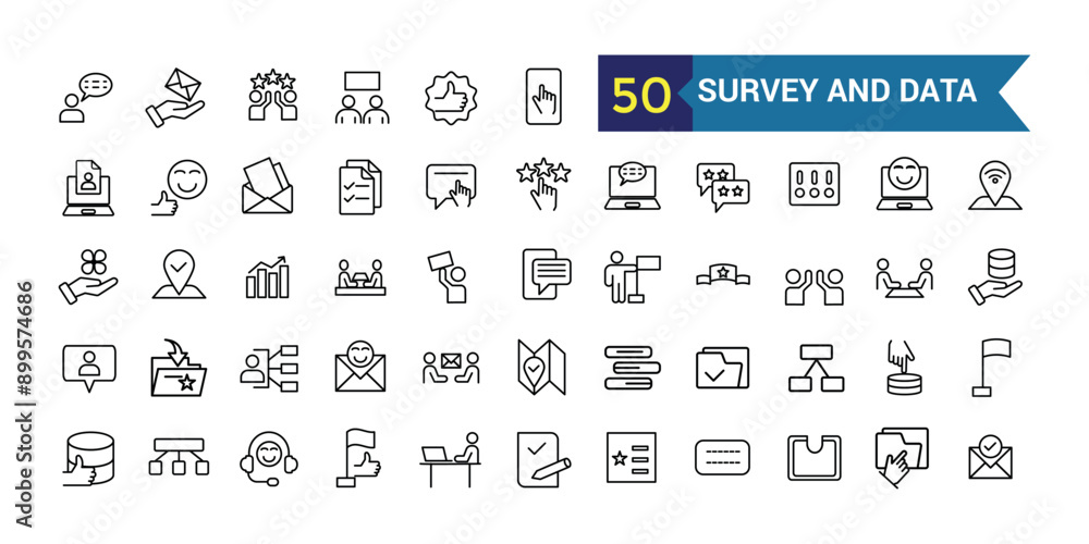 Survey and data icon. Outline icon collection. Editable vector stroke. Survey and data icon. Outline icon collection. Editable vector stroke.