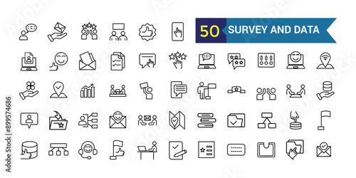 Survey and data icon. Outline icon collection. Editable vector stroke.