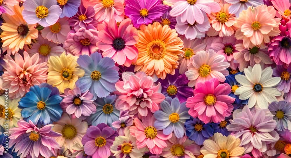 A colorful bouquet of flowers with a variety of colors including pink, blue A colorful bouquet of flowers with a variety of colors including pink, blue
