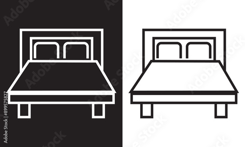 Bed vector icon set. bedroom or hotel double bed line icon for Ui designs. isolated on white and black background. Vector illustration. EPS 10