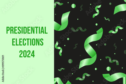 Presidential elections 2024 banner design. Brat color style Confetti pattern with copy space. Frame template. 3D vector illustration can used web banner poster flyer. EPS 10
