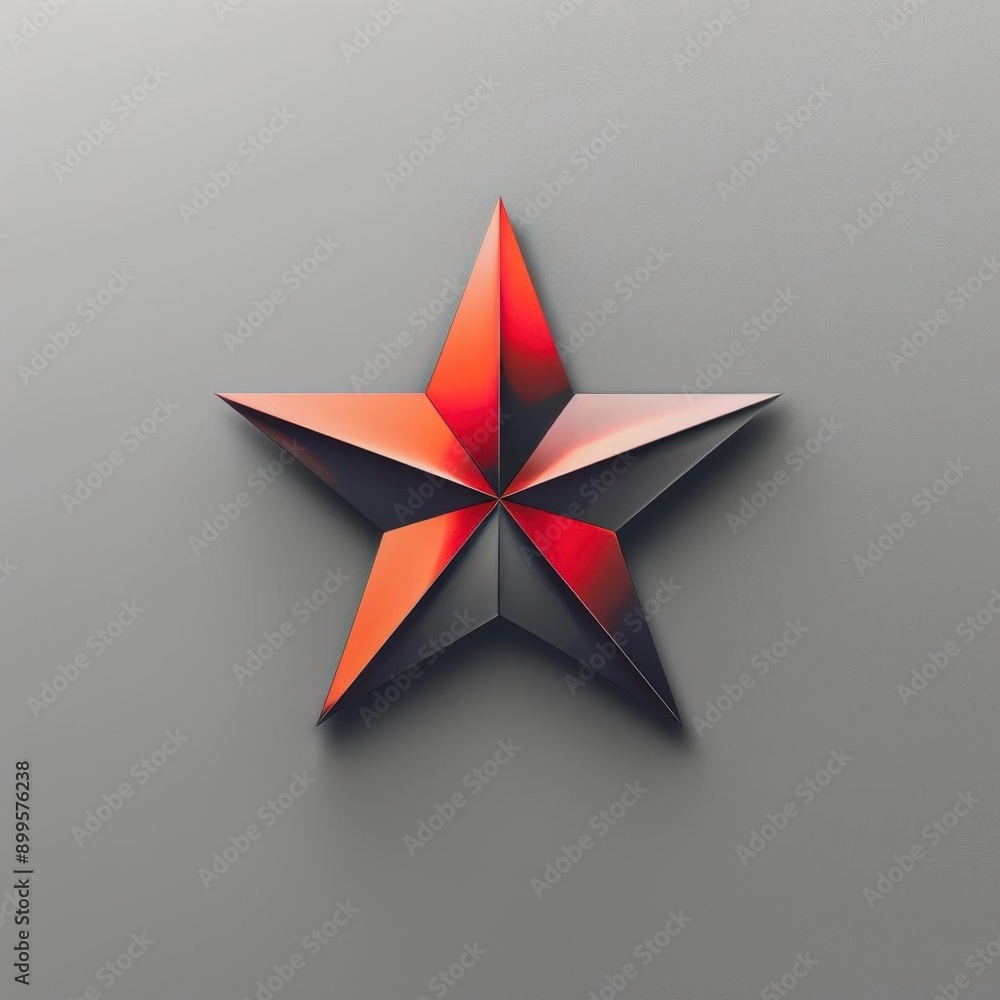 a 3D rendering of a red and black metal star. The star should be in focus and have a slight bevel. The background should be a dark grey. a 3D rendering of a red and black metal star. The star should be in focus and have a slight bevel. The background should be a dark grey.