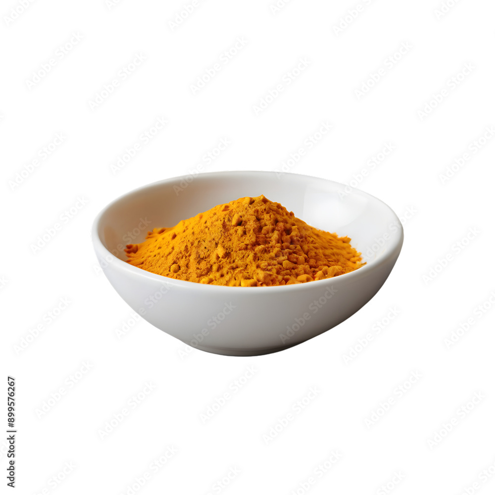 Turmeric powder in a white bowl isolated on transparent background Turmeric powder in a white bowl isolated on transparent background