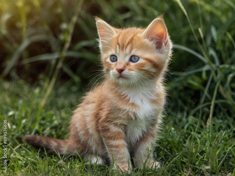 Adorable cat on a green grass outdoors. Adorable cat on a green grass outdoors.
