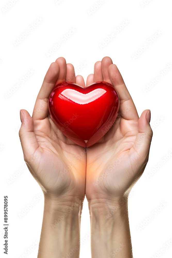 Obraz premium 3D two hands holding glossy heart icon alone on transparent background