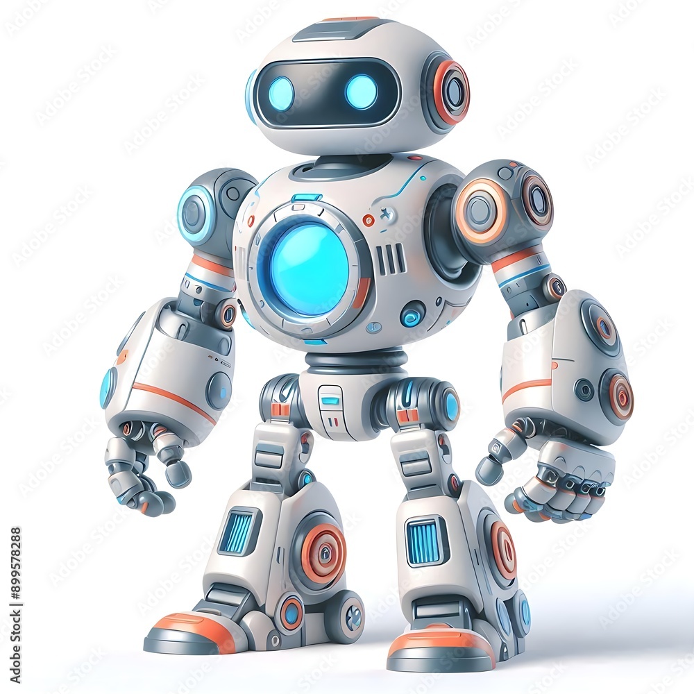Robot 3D Cartoon Isolated on White: Un robot en 3D avec un style de dessin animé, isolé sur un fond blanc. Robot 3D Cartoon Isolated on White: Un robot en 3D avec un style de dessin animé, isolé sur un fond blanc.