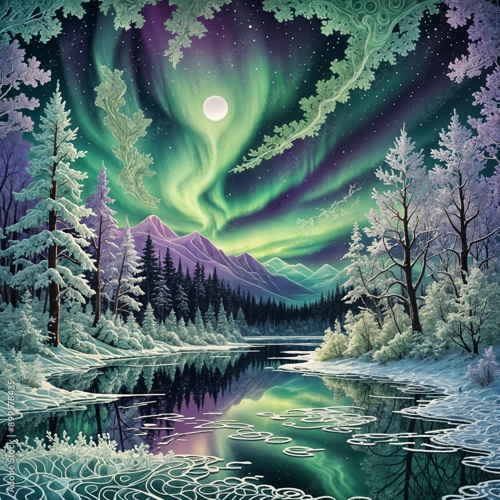 Obraz premium Moonlit Aurora Reflections