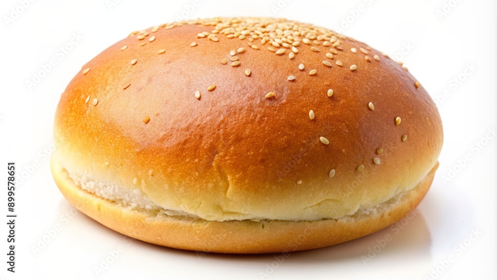 Freshly baked hamburger bun with a soft, golden brown color and subtle texture, isolated on a clean white background, awaiting toppings and condiments. Freshly baked hamburger bun with a soft, golden brown color and subtle texture, isolated on a clean white background, awaiting toppings and condiments.