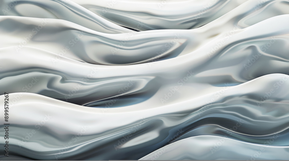 Obraz premium Smooth, undulating white marble art installation with flowing contours and soft shadows, evoking a sense of calm and modern elegance.