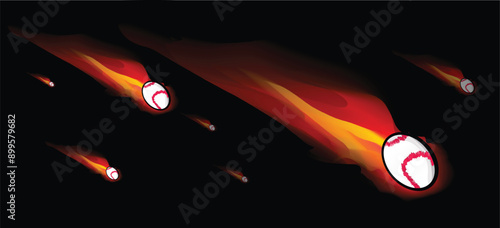 Burning baseballs flying through the air leaving a trail of fire
