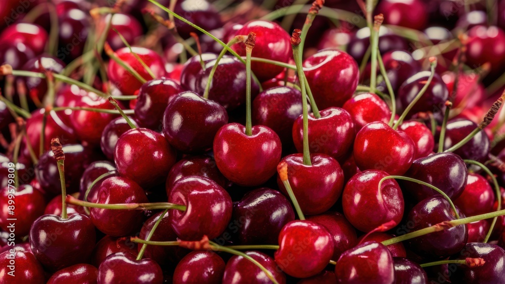 A close up of a pile of cherries with many red ones, AI A close up of a pile of cherries with many red ones, AI