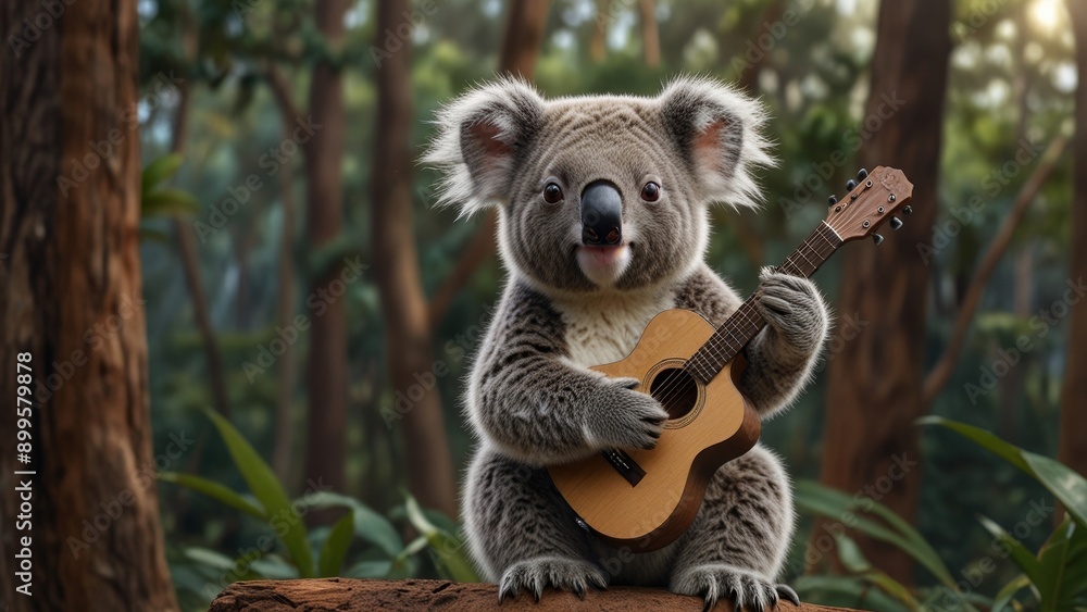 Fototapeta premium Koala Playing Guitar in a Forest