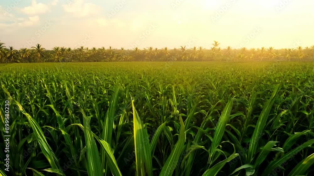 Serene sunrise lush green farmland Serene sunrise lush green farmland