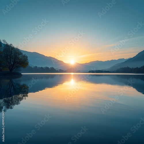 Wallpaper Mural Tranquil Sunrise over a Calm Lake Reflecting the Peaceful Landscape Torontodigital.ca