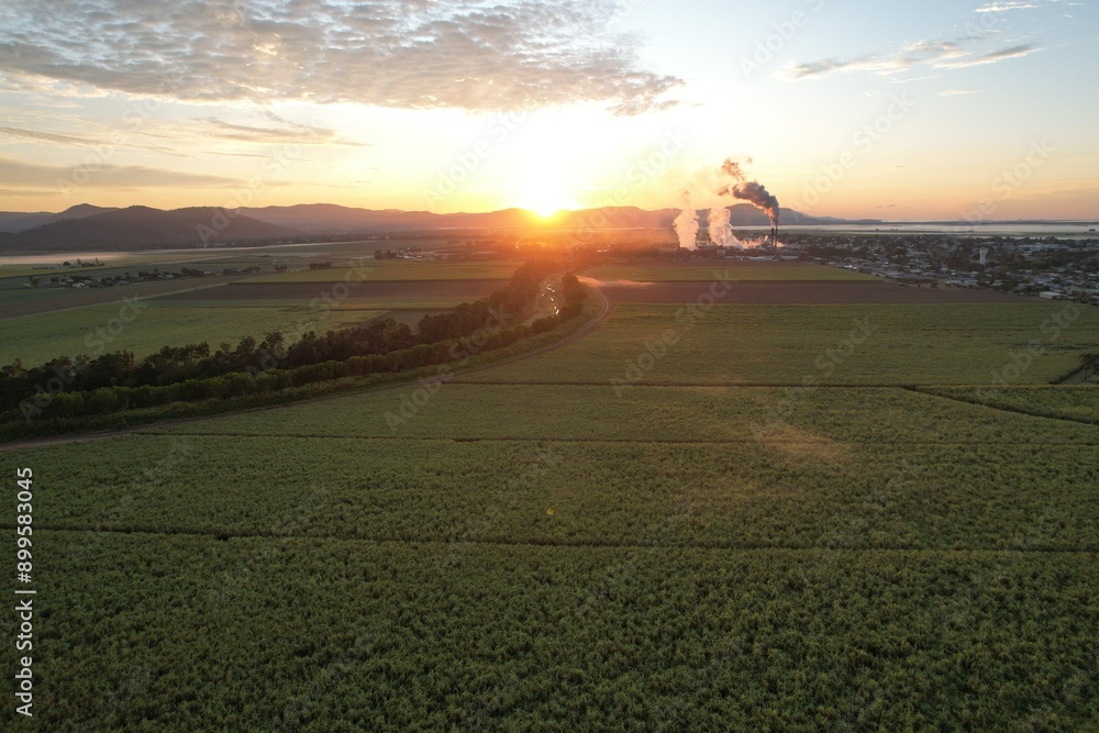 Fototapeta premium Aerial sunrise of Proserpine Queensland Australia
