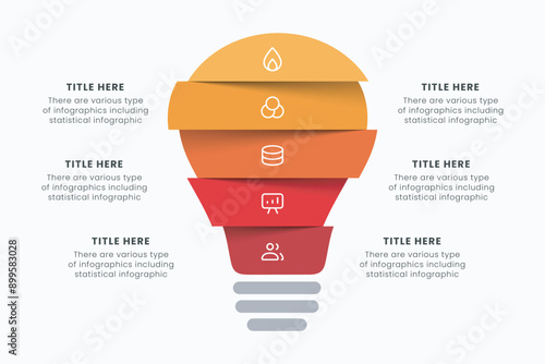 Vector idea light bulb infographic template for growth diagram, graph, presentation, chart. Business startup idea lamp concept with 5 options