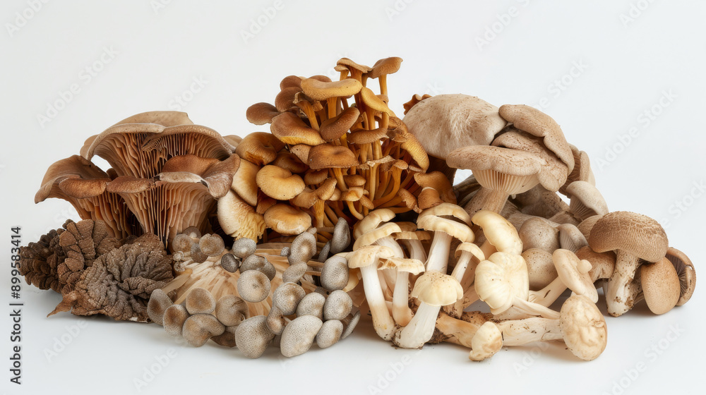Diverse assortment of mushrooms artfully arranged in a harmonious composition, showcasing various shapes, colors, and textures. Diverse assortment of mushrooms artfully arranged in a harmonious composition, showcasing various shapes, colors, and textures.