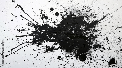 Splatter Black Splashes on White Canvas 