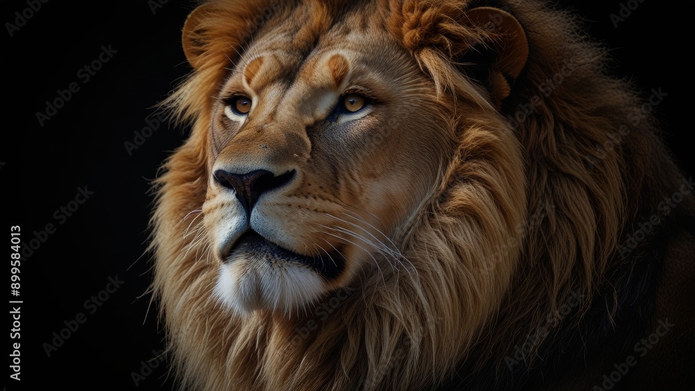 Fototapeta premium Majestic Lion Portrait on Dark Background