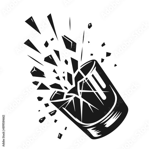 Clean Black and white vector silhouette of a Broken Glass on white background
